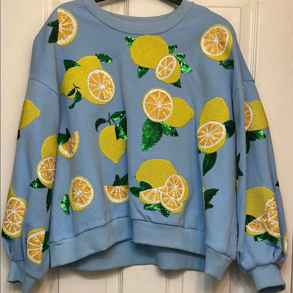 Lemon Print Blue Sweater QOS